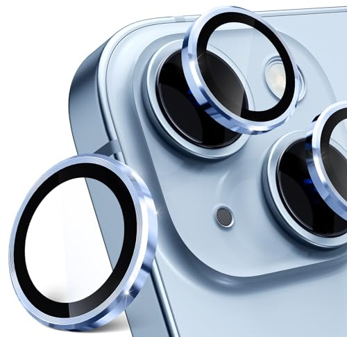 imluckies Camera Lens Protector for iPhone 15 / iPhone 15 Plus, 9H Tempered Glass & Anti-Scratch Metal Individual Ring Lens Cover, HD Clear Camera Accessories, Case Friendly - Blue
