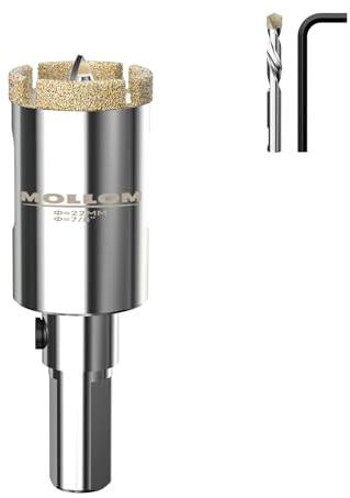MOLLOM 7/8 (22mm) Diamant-Lochsäge mit 2 Zentrierbohrern | Fliesen-Lochsäge, glatter Schnitt für Porzellanfliesen, Keramik, Marmor und Granit