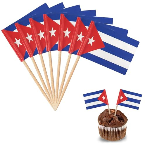 YXHZVON 100 PCS Banderas de Palillos de Dientes de Cuba, Bandera de Palillo de Cóctel Mini Bandera para Fiesta Pastel Sándwiches Pub Frutas Decoración del Evento Real