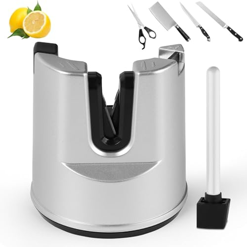 Dachiy Profi Messerschärfer Silber, Manueller Knife Sharpener mit Einstellbarem Schleifwinkel für Messer mit Gerader Klinge, Gezackte Messer & Scheren, Ergonomischer Messerschleifer