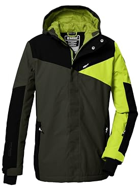 killtec Skidjacka för pojkar, funktionell jacka med huva och snöfall, KSW 387 BYS SKI JCKT, oliv, 140, 42077-000