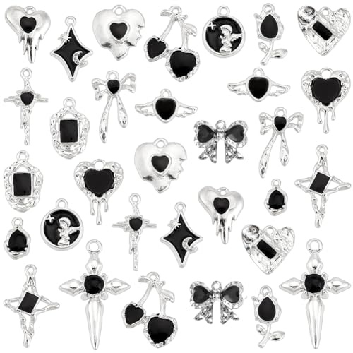 PH PandaHall 32 Stück 16 Stile Halloween Emaille Gothic Anhänger, Schwarze Hängende Herzanhänger Metall Anhänger Armbandanhänger Charms Für Halloween DIY Schmuckherstellung Kreuzketten Ohrringe