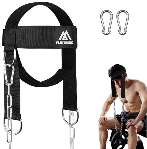 Flintronic Allenamento Collo Imbracatura Testa, Allenamento Collo, Cinghia di Testa del Collo, Regolabile Head Harness con D-Hook Attacco, Supporto Allenamento Collo Pesi per Sollevamento Pesi Fitness