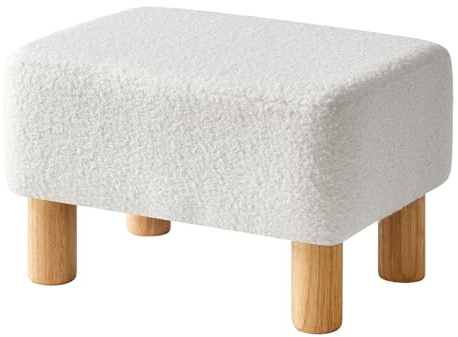 YMYNY Fotpall, rektangel puffottoman med stabila träben, för soffa, skrivbord, modern mjuk vadderad sits, byt skopall för vardagsrum, sovrum, 40 × 29 × 25 cm vit HBD030W