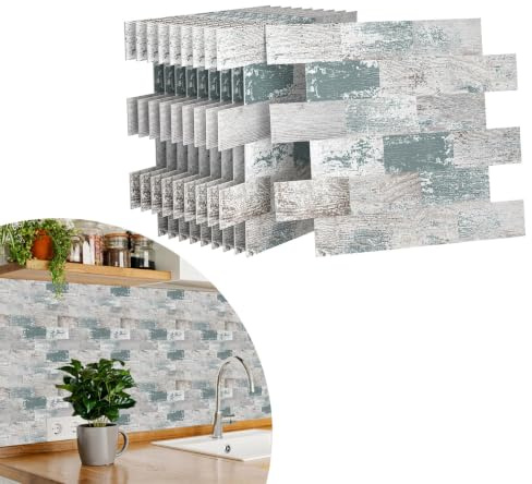 UISEBRT Adesivi per piastrelle da cucina, sistema di livellamento in PVC, autoadesivi, 10 pezzi, decorazione per piastrelle, 34 x 29 cm, per bagno, lavabo, camino (tipo J)
