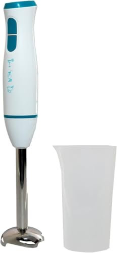 Batidora de mano 400W con vaso medidor 800ml, 2 velocidades, cuchillas de acero inoxidable, ligera y compacta para papillas, purés, salsas y smoothies, fácil limpieza, MaxellPower (BLANCO 400W)