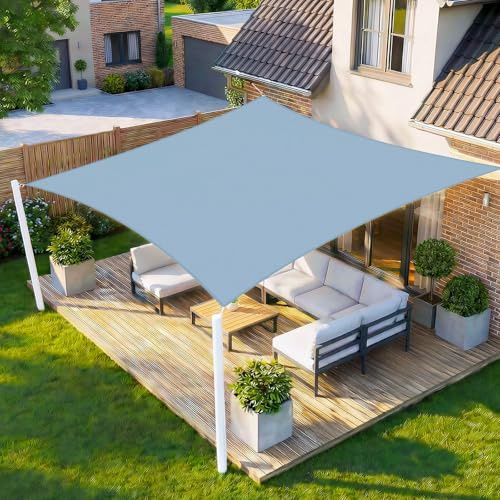 HENG FENG Sun Shade Sail Rectangle 3x4m Waterproof PES Polyester Canopy Awning Sunscreen with 95% UV Block for Outdoor Patio Garden Sky Blue