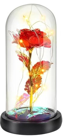Ewige Rose,Ewige Rose im Glas Künstliche Blumen aus Roségoldfolie im Glas for Valentinstags-Geschenkdekor, Rose Eternelle Sous Cloche
