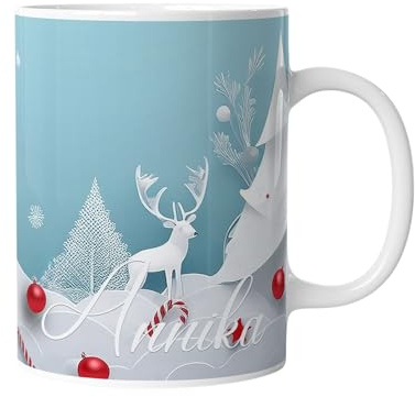 Moderne Weihnachtstasse personalisiert mit Namen | Tasse zu Weihnachten Keramik Kaffeetasse Weihnachtsmotiv Nikolaus Geschenk für Kinder Wintermotiv | mug-xmasZ-3