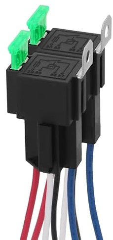 2 Stück 12V Sicherungsrelais 30A ATO/ATC Flachsicherung mit Kabelbaumsatz, 4-polige SPST Relais für den Automobilbereich mit 12 AWG Hochleistungskabeln