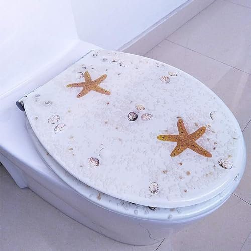 Seaside-Inspired Heavy Duty Resin Toilet Seat with Seahorse and Seashell Design - Ocean Series Art Collection(E)