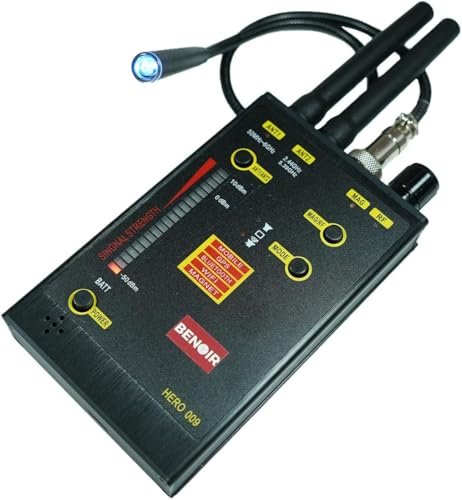 Detector profesional de micrófonos, cámaras ocultas y GPS – Dispositivo portátil avanzado con alta sensibilidad para detectar señales inalámbricas ocultas en coche y en alquiler (BENOIR HERO 09)