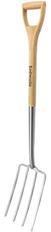 Eadwiella Grabegabel, Edelstahl Spatengabel, Mit Ergonomischem D-Griffholzgriff, Mit 4-Krallen, Länge: 109cm
