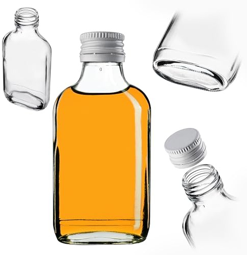 KADAX Gourde Plate en Verre 100ml – Petites fioles à Bouchon vissant pour liqueurs, alcools & décorations