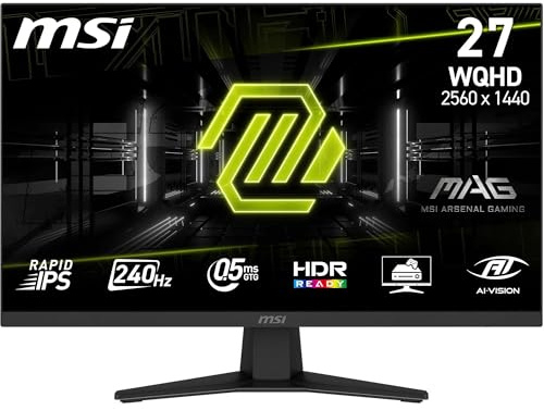 msi MAG 274QF X24 Monitor Gaming 27 WQHD – 2560x1440 Rapid IPS, 240Hz, 0,5ms, HDR Ready - AMD FreeSync Premium, Eye Care, AI Vision, HDMI 2.0b, DP 1.4a, Supporto Inclinabile, VESA Mount, Nero
