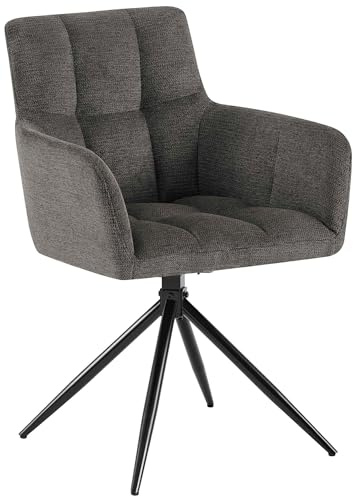 CLP Silla de Comedor Jonah, sillón Giratorio con reposabrazos, Mecanismo de Retorno automático 180°, tapizado en Tela fácil de Limpiar, Color:Gris Oscuro