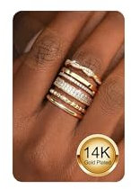 Morfetto Ringe Gold Damen 14K Vergoldete Wasserfest Verlobungsring Set Goldene Ringe Stapelbar Promise Daumenring Statement Goldring Mit Zirkonia Damen Mädchen Größe 59