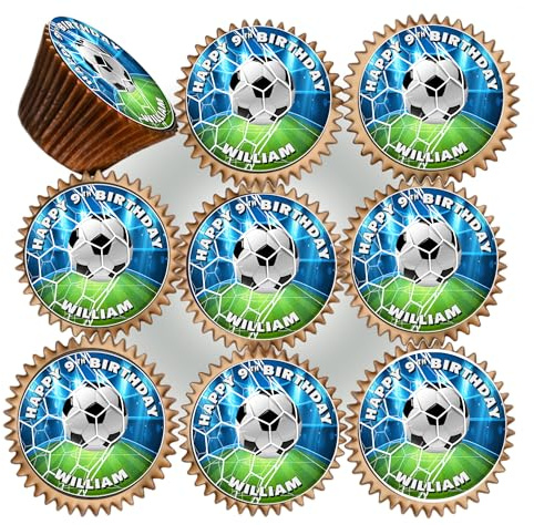 30 x FOOTBALL BIRTHDAY PARTY PERSONALISED EDIBLE ICING 3.8 cms CUPCAKE TOPPERS DECORATIONS SV-042