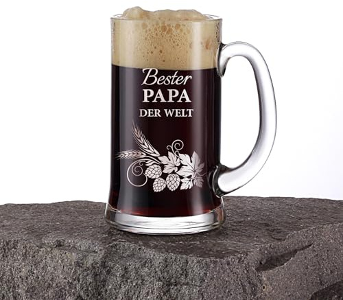Brilant Bierglas mit Gravur Bester Papa der Welt - Bierkrug Personalisiert Vatertagsgeschenk für Papa, Geschenkverpackung, Handgefertigt in der EU, 1 Stück - 500ml