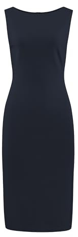 Hobemty Women's Sleeveless Sheath Dress Boat Neck Casual Office Pencil Dresses, Dark Blue, L