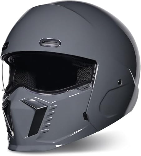 Caimcie Motorradhelm, Retro-Modular-Integralhelm mit abnehmbarem Kinnschutz, ECE/DOT-Zulassung, einziehbare HD-Gläser, 365-Grad-Kopfschutz A,M=55-56cm