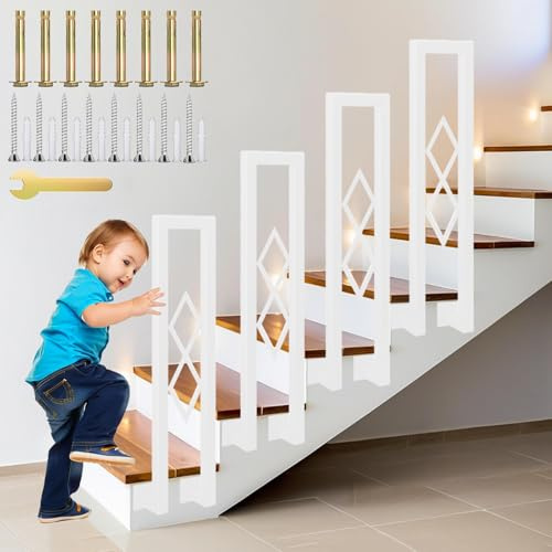 YUJEYHD Barandilla de Escalera en Forma de U, Hierro Forjado Pasamanos con Diseño Diamante, Parapeto Interior para Loft, Balcón, Balaustre Exterior, Instalación Lateral (Blanco, 110cm)