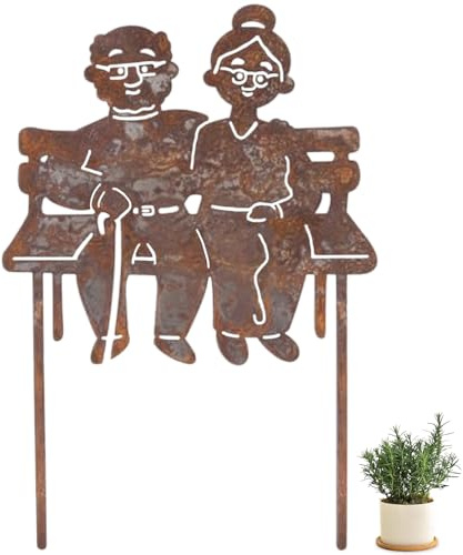 Onperpoe Altes Pärchen Gartendeko Rost Oma und Opa Figuren Roststecker Garten Deko mit Rostpatina Gartenstecker Rost Deko Rostdeko Gartendeko für Advent Weihnachten Garten Terrasse Balkon