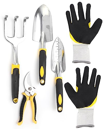 5pcs Kit de Herramientas de jardinería de trasplante de Pala de Pala con Cabeza de Aluminio Fundido de Servicio Pesado para entusiastas de la jardinería