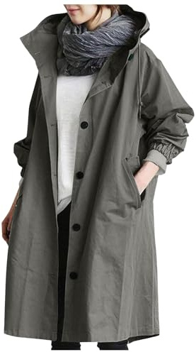 Duohropke Chubasquero para mujer, impermeable, transpirable, cortavientos, chaqueta larga funcional, chaqueta para lluvia, ligera, gris, M