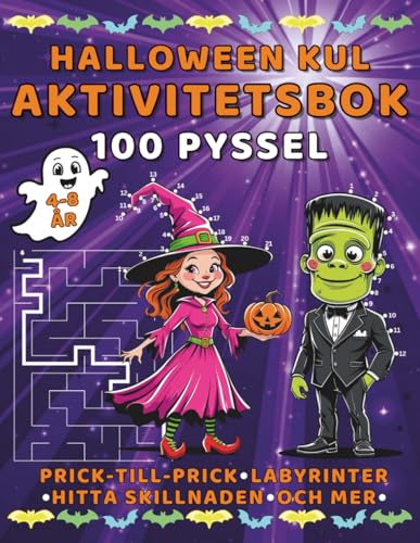 Halloween Kul Aktivitetsbok - Prick-till-Prick, Labyrinter, Hitta Skillnaden och Mer: Aktivitetsbok för Barn, Lärande Lek, 100 roliga och knepiga ... Finn 10 Fel, Hitta två Lika, Matcha Skuggan