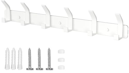 Benxdara Coat Hooks Rack Wall Mounted with 6 Hooks, Snow White | Rustproof and heavy duty, multipurpose wall hanger clothes hooks for kitchen bedroom and entryway