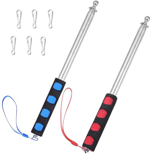 2 Pcs Telescopic Flag Pole with Clips Handheld Portable Extendable Flagpole Stainless Steel Retractable Banner Pole Tour Guide Flag Pole for Camping Festival Tour Guide Teaching (Blue+Red-8.2ft)