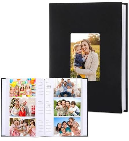 Album Fotos 10x15 cm 300 Fotos, Álbum de Fotos con Espacio para Escribir, Cubierta de Lino Negro Album para Fotos con Ventana Frontal, Albunes para Fotos, para Familia, Bod, Viajar (Negro)
