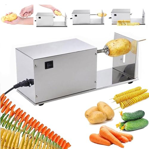 Affetta Patate a Spirale, Tagliapatate Elettrico Commerciale, Affettatrice a Spirale Tornado in Acciaio Inox per Frutta, Patate, Patatine Tornado, Cetrioli O Carote, Spessore Uniforme 2,5-3 Mm