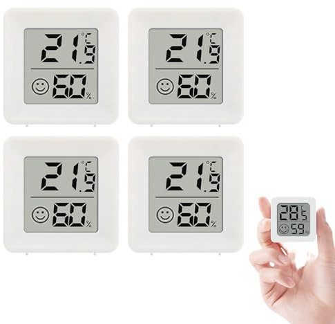 Thermomètre Hygromètre Intérieur, 4 Pièces Mini Thermomètre Hygromètre Intérieur Digital à Haute Précision, Mini Thermomètres Numériques, Hygromètre LCD, Pour Chambre, Salon, Vestiaire