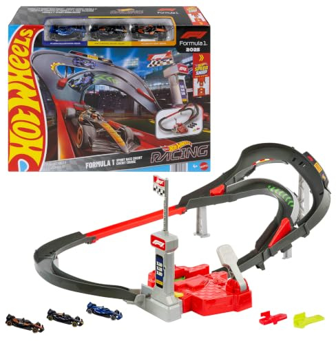 Hot Wheels Sprint Race Circuit Track Set with 3 Toy Cars | Track Set with 1:64 Scale McLaren Formula 1 Team, Oracle Red Bull Racing & Atlassian Williams Racing Toy Cars