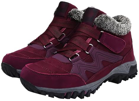 women's winter boots Hiking Boots Women Waterproof Men Lightweight Lace up Ankle Booties Winter Warm Faux Fur Lined Walking Boot Non-Slip Mountain Trekking Shoes Outdoor garden shoes men Wine 6