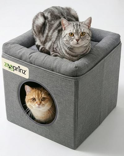 zooprinz Katzenhöhle 36x36x33 cm anthrazit mit Kissen | Cat Cave und Kuschelhöhle, Katzenbett für Indoor-Katzen, Katzenhaus als Versteck und Liegeplatz für große Katzen