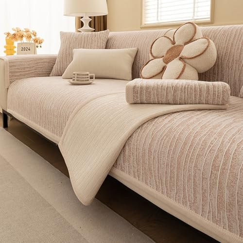 Generisch Sofa Überzug,Chenille Couch Überzug Sofaschoner rutschfest Sofabezug L Form Sofadecken für Sitzfläche Washable(Coffee1,80x180cm)