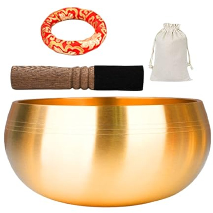 Cuenco tibetano de latón profesional, paquete completo con anillos acolchados para martillo, tela base, bolsa de viaje, sanación de sonido