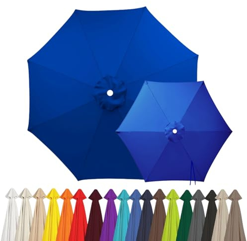6/8 Varillas Cubierta de Repuesto para Parasol, Toldo de Repuesto Impermeable con UV Protección, 2m 2.7m 3.0m 4.0m Tela de Sombrilla de Patio y Jardín Terraza Playa(Blue,6-RIBS-6.6FT/2.0m)