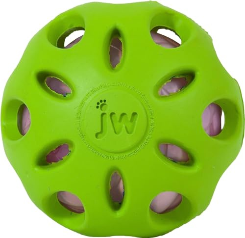JW JW47014 Juguete Crackle Ball Medium, Pelota De Goma con Un Corazón De Plástico Embotellado para Perros, M