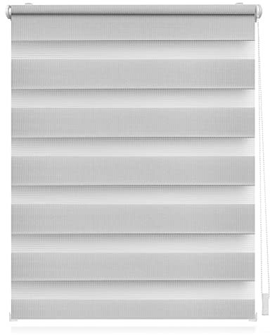 Lichtblick Doppelrollo Klemmfix ohne Bohren, Streifen, Blickdicht, Klemmträger-Montage, Sichtschutz, Wandmongtage, Deckenmontage, für Fenster und Türen Grau,45 cm x 150 cm (B x L)