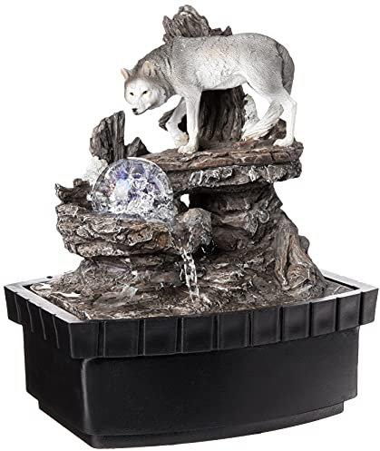 OK Lighting 10.25 H Wolf Table Fountain, Black