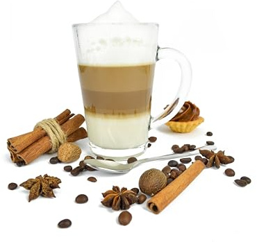 Sendez 6 latte macchiato-glasögon 350 ml och 6 rostfria skedar kaffeglas