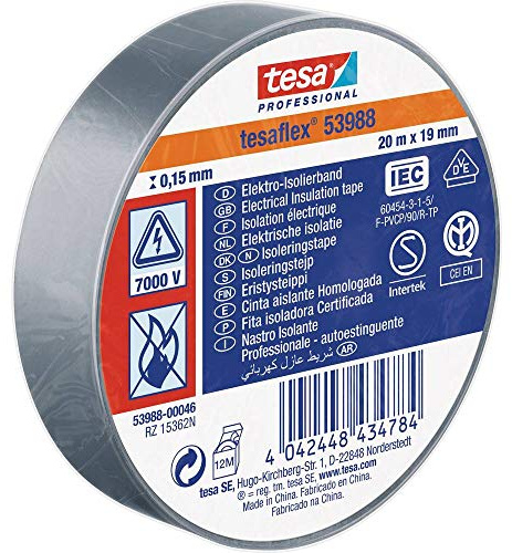 tesa 53988-00046-00 Isolierband 53988 Grau (L x B) 20m x 19mm, 3 Stück
