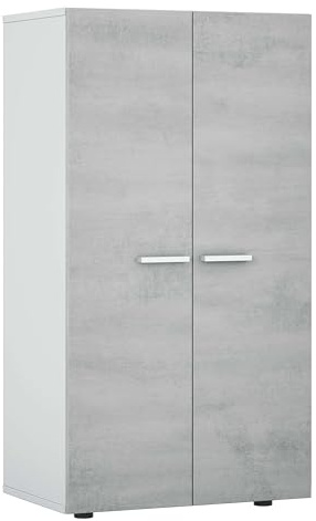 Habitdesign Zapatero 2 Puertas, Zapatero Estrecho, Modelo Star, Acabado en Color Blanco Brillo y Cemento, Medidas 103 cm (Alto) x 55 cm (Ancho) x 36 cm (Fondo)
