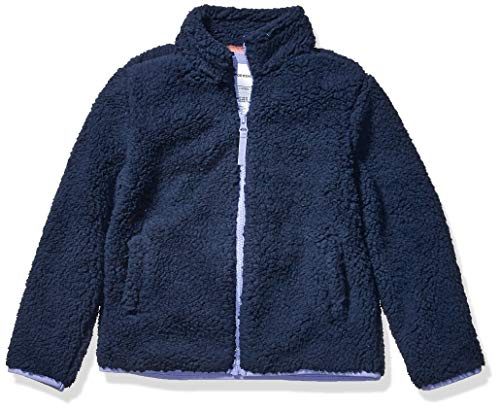 Amazon Essentials Girls' Sherpa Fleece Full-Zip Jacket, Washed Navy, 10 Years