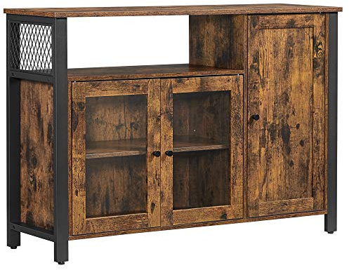 VASAGLE Sideboard, Küchenschrank, Aufbewahrungsschrank, mit 3 Türen, für Wohnzimmer, Küche, Esszimmer, 33 x 110 x 75 cm, Landhausstil, vintagebraun-schwarz LSC096B01