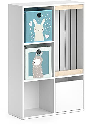 Vicco Kinderregal Luigi, Weiß, 29.2 x 107.8 cm mit 2 Faltboxen Opt.6, zur Aufbewahrung von Spielzeug und Büchern kombinierbar